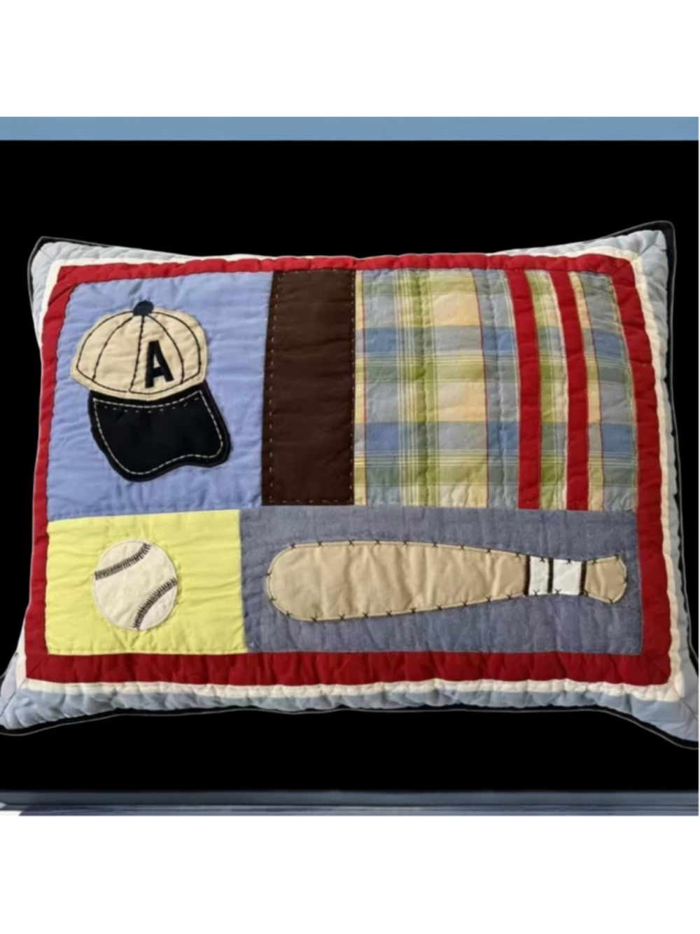 NEW POTTERY BARN Kids Quilted Jr. Varsity Baseball Standard Pillow Sham Pair (2)